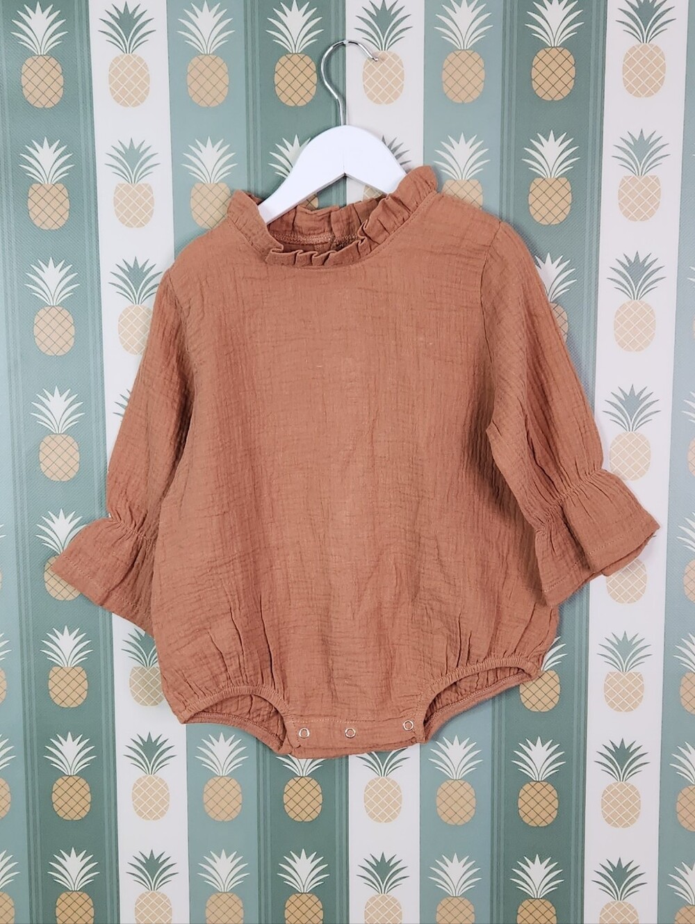 Eorthe Rust Muslin Baby Romper with Ruffle Neck